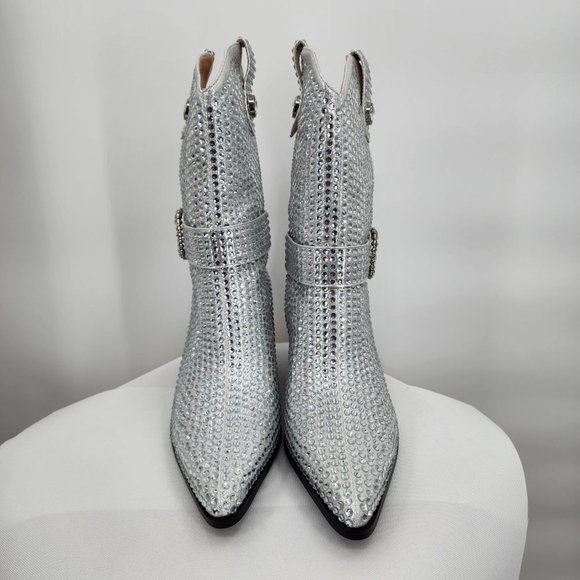 AZALEA WANG Federica Silver Crystal Shortie Western Cowgirl Boots 6-10 NWT - Picture 7 of 10